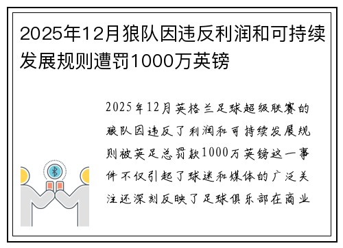 2025年12月狼队因违反利润和可持续发展规则遭罚1000万英镑