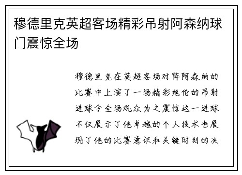穆德里克英超客场精彩吊射阿森纳球门震惊全场